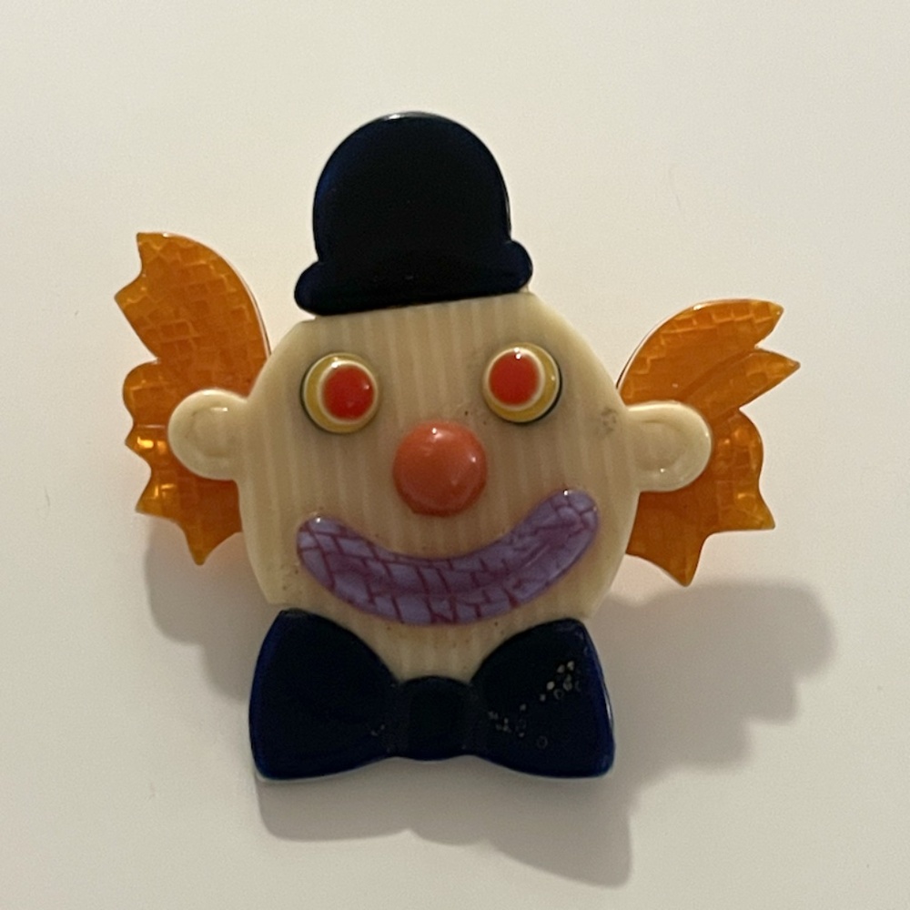 Lea Stein Vintage Orange Clown Brooch Pin - very rare!!